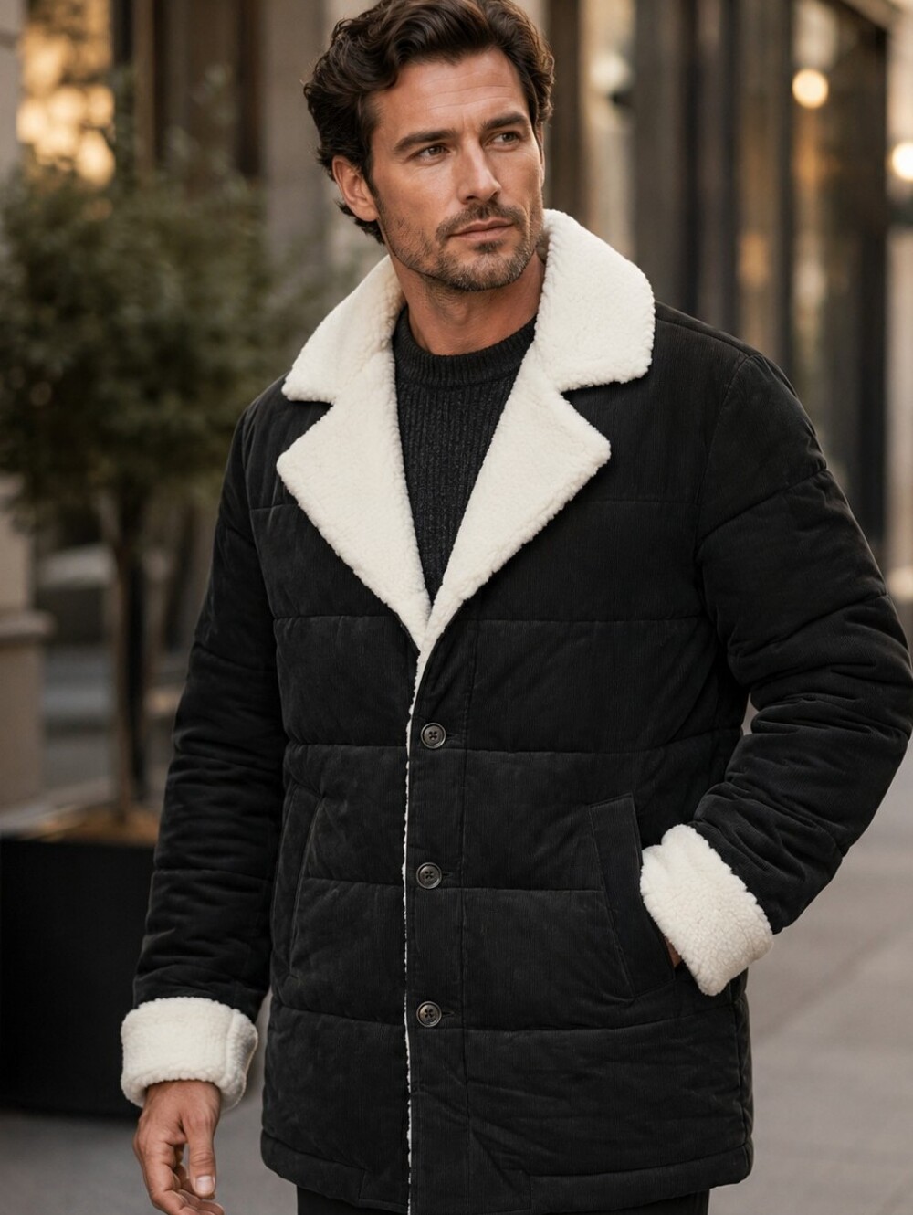 Tasso Elba Men’s Brown Corduroy Sherpa-Lined Puffer Coat Size M NWT
